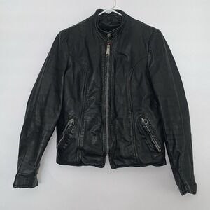 Brooks Leather Vtg 70s Women Sz 34 Motorcycle Jacket Zipper Black Lined Made USA